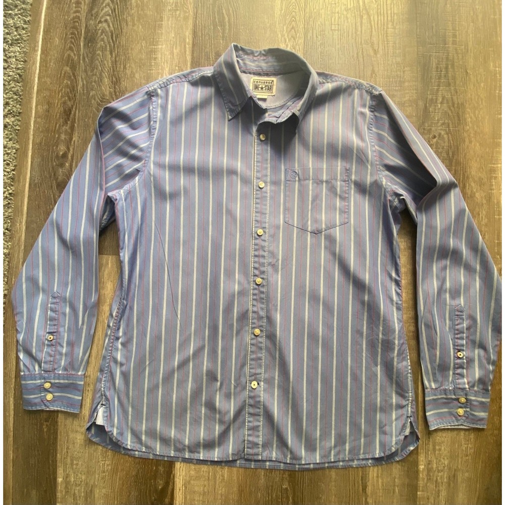 Converse men’s button up striped long sleeve 100% Cotton shirt L